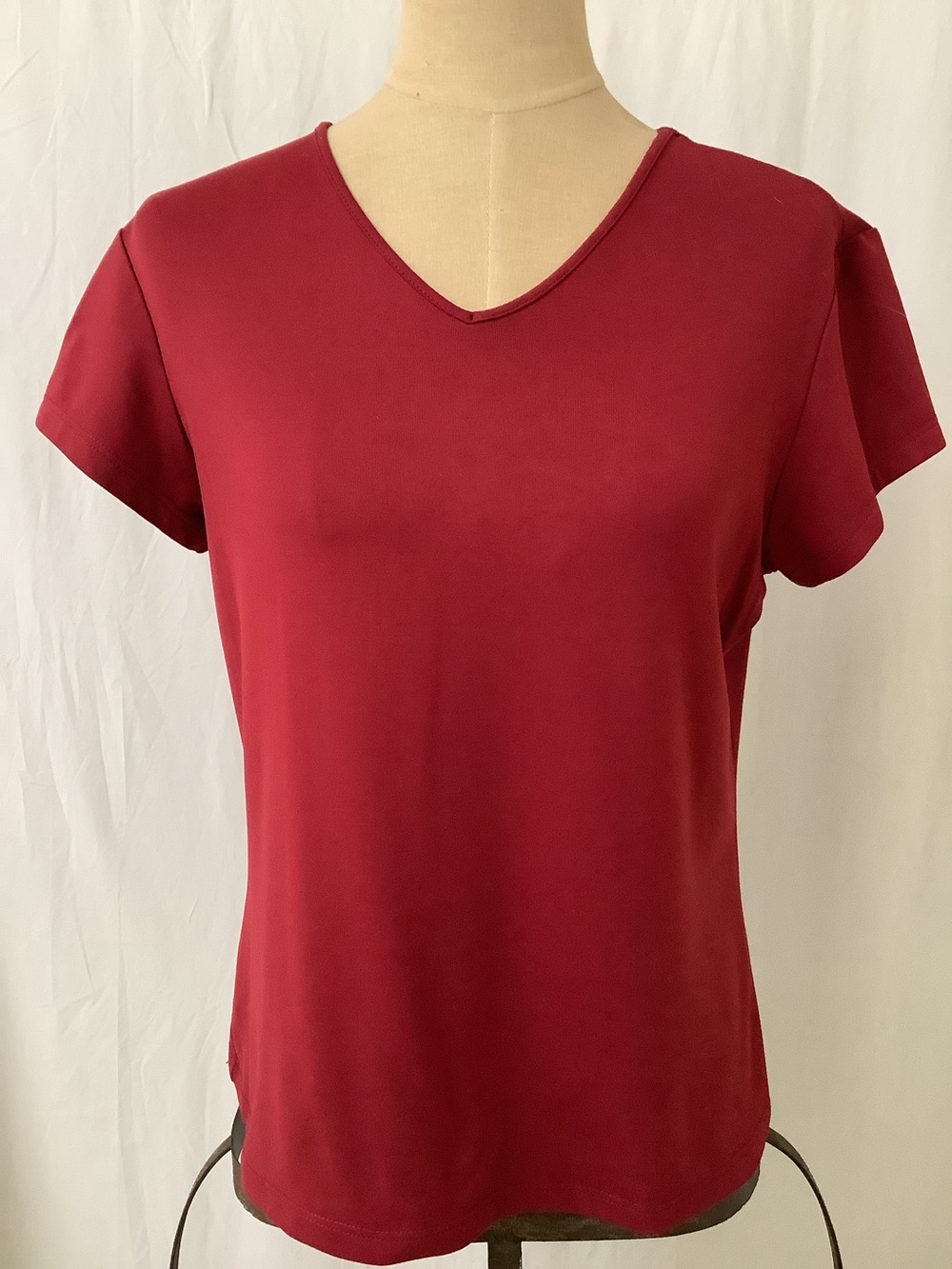 Merona Stretch Top Shirt-Rust-V-Neck-Short Sleeve-Nylon Spandex Blend-Large Reg